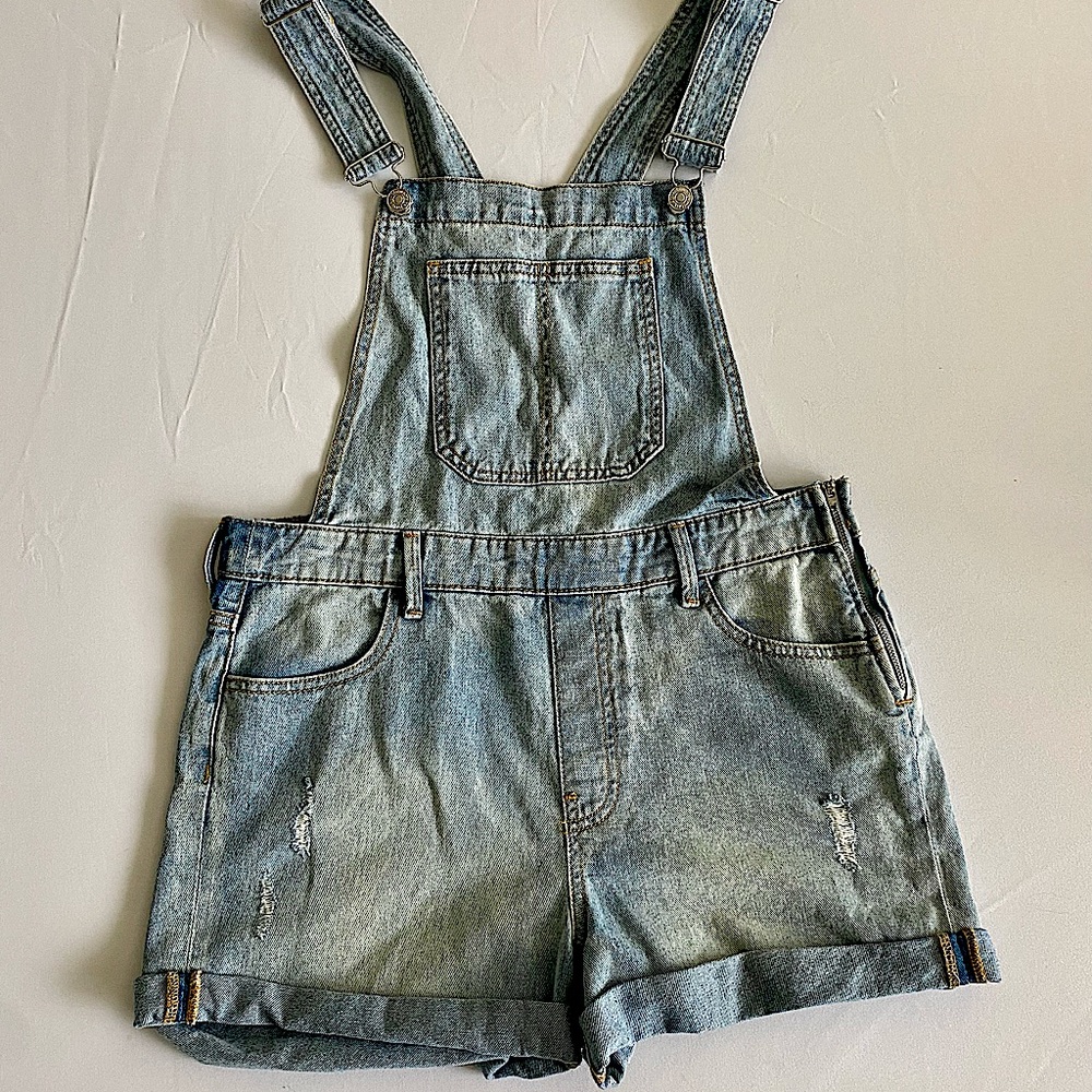Forever 21 Light Blue Denim Overall Jean Shorts